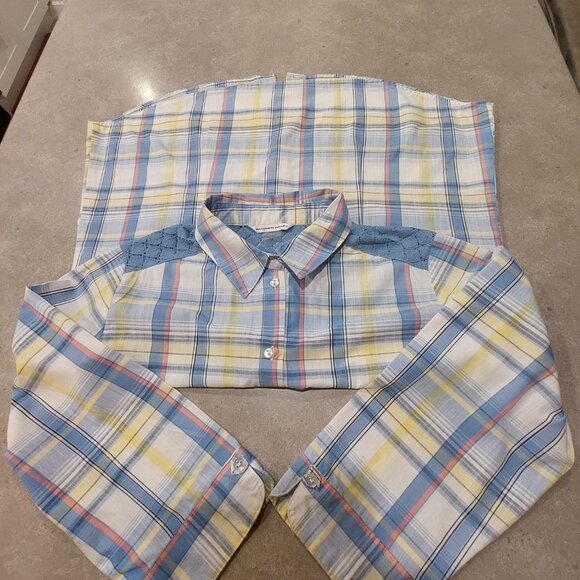 ALLISON DALEY Women's Blue Mix Plaid Button Down Shirt w/Lace Yoke - Size 14 - Picture 6 of 12